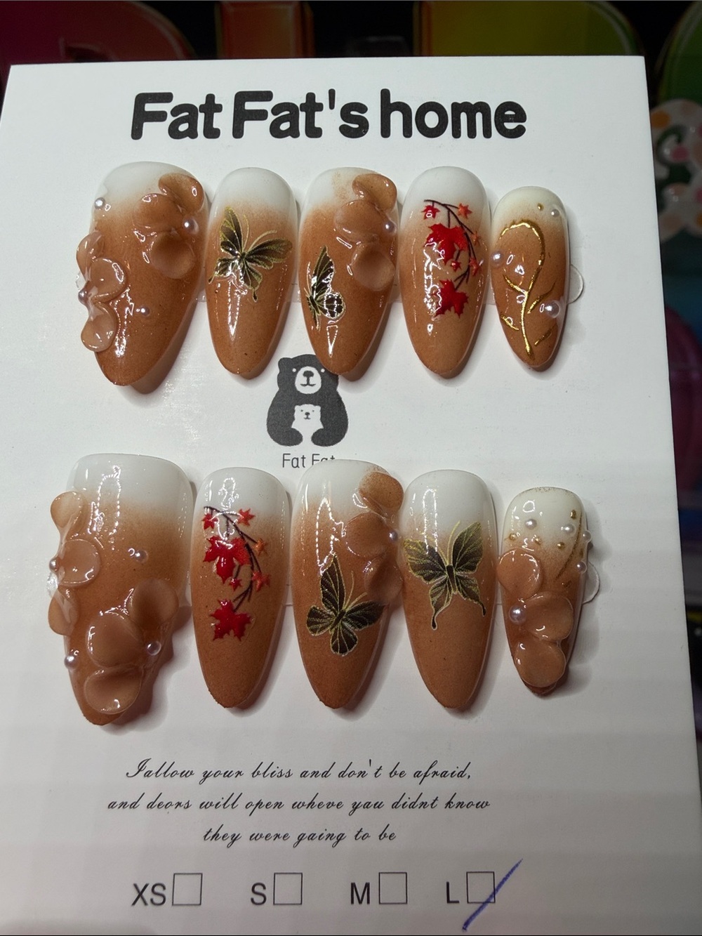 Fat Fat's Home Brown Ombre Floral Press-On Nail Set